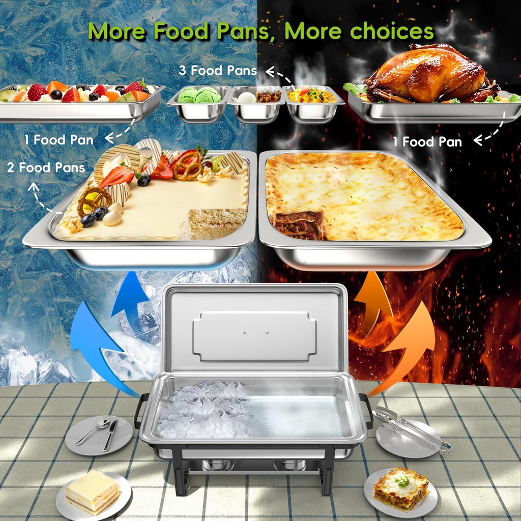 sifer 9Qt 4Pack [Multi-Size] Chafing Dish for Buffet | 80% Faster Screwless Assembly & Stackable Design for Wedding/Home/Christmas Buffets, Black