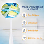 Compac Home Dish SpongeWand Plus Tri Surface Scrubbing Sponge with Cello Foam Scour Sponge Petals, Cleans Dishes, Glassware 360 Scrubber Pads for Tough to Clean Pots Pans, Multi-Color, (Pack of 6)