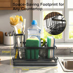 Kitchen Sink Caddy, Sink Sponge Holder with Instant Dry Stone Tray, Stainless Steel Holder for Sponges, Scrubbers & Soap - 9.1" X 5.91" X 5.1" Home Decor Storage Organizer