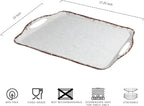 LEHAHA Vintage White Large Serving Tray with Handles, 17.25x12 inch, Set of 2 Melamine Platters for Serving Food, Turkey, Cookie, Rectangular Trays for Eating, Crackled Finish with Rustic Raised Rim.