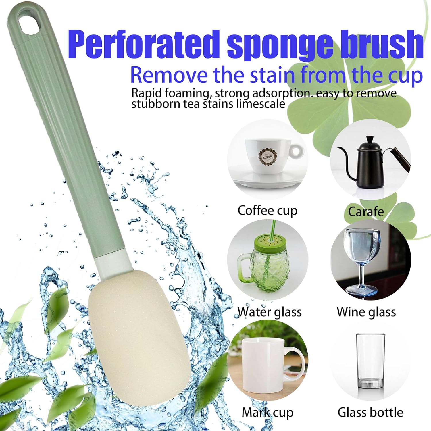 Dish Brush Set of 4 with Holder.Interchangeable Heads Kitchen Scrub Brush,Dishwashing Brush Set with Extended Handle,for Cleaning Pots,Pans,Bottles,Cups,Sinks,scrubbers for Dishes.Green