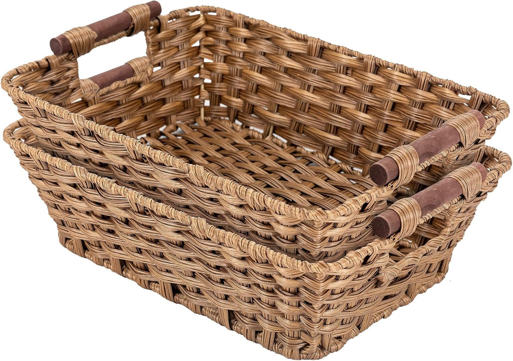 Basket - Wicker Storage Basket, Hand Woven Wicker Storage Basket for Home Storage, Dimensions 15"W x 10.6" x 5.1"H, Brown Home Storage Box