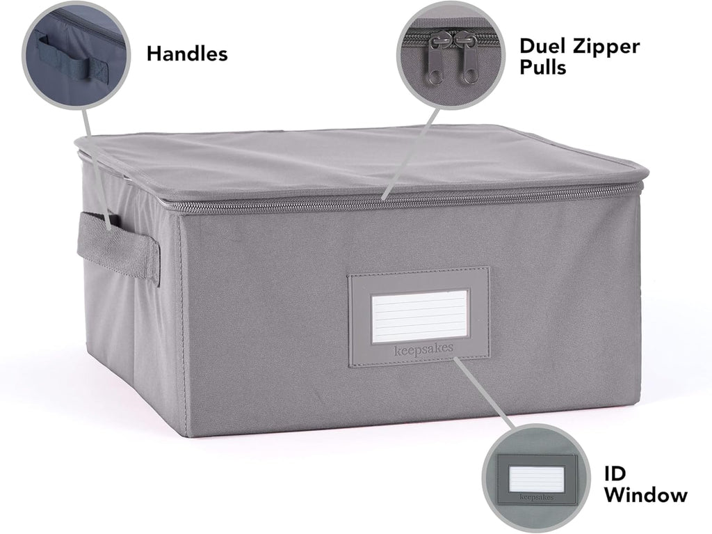 Covermates Keepsakes Dish Storage Box - Stackable, Reinforced Handles, China Storage, Graphite