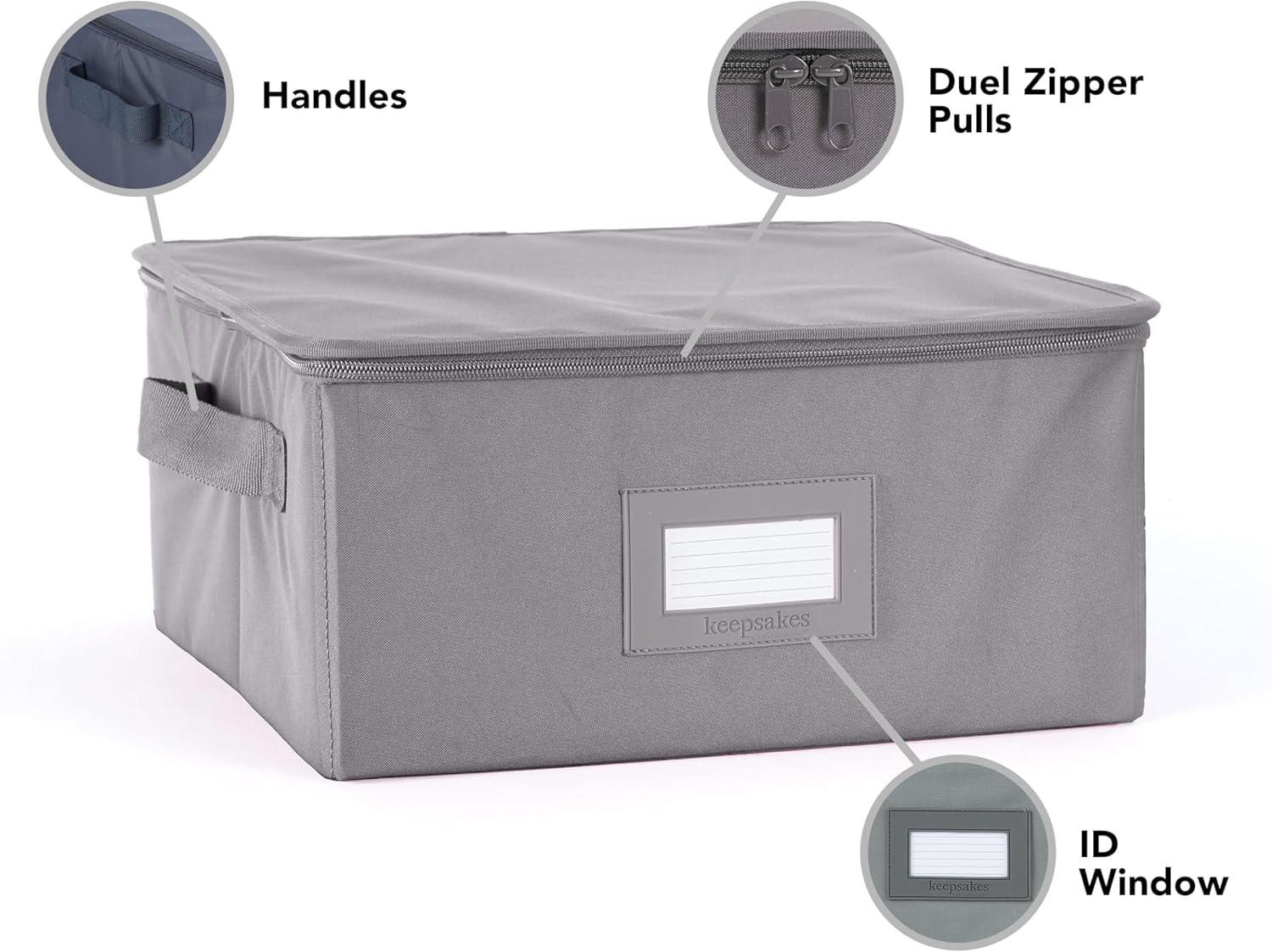 Covermates Keepsakes Dish Storage Box - Stackable, Reinforced Handles, China Storage, Graphite