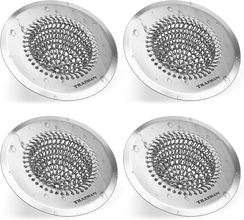 TRAPMATE 4 Pcs Kitchen Sink Drain Strainer, Easy Clean Sink Strainer, Stainless Steel Sink Drain Strainer, Sink Stopper Kitchen Drain, Garbage Disposal Strainer for US Standard Drain, Sink