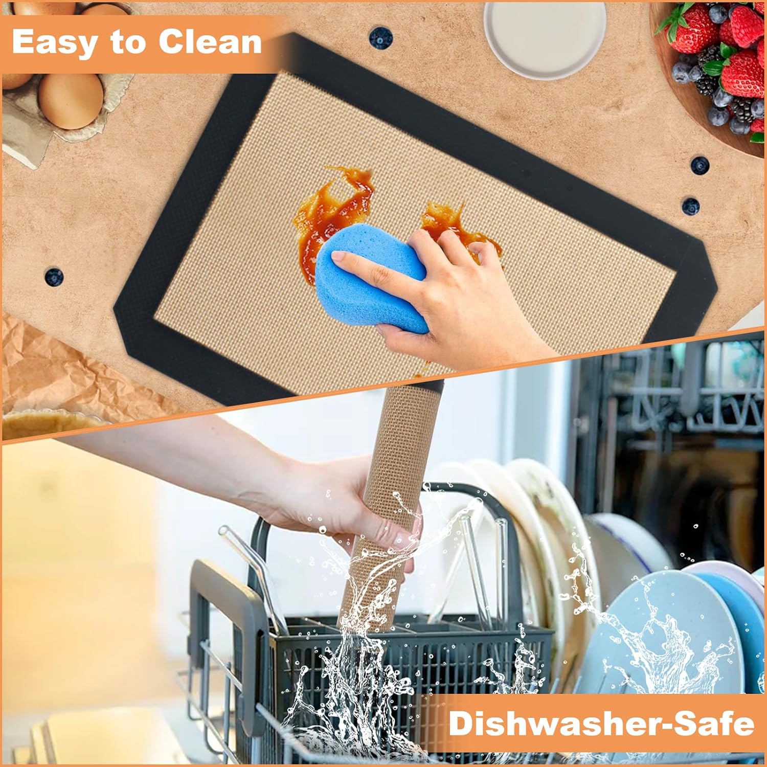 Silicone Baking Mat,Silicone Mat,2 Pack Reusable Non-Stick Baking Mat,Food Safe Silicone Mats for Baking, Oven Baking Sheet for Making Cookies, Macaroons, Bread,(11.8"L x 8.3"W)