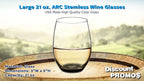 DISCOUNT PROMOS 10 ARC Stemless Wine Glasses Set, 21 oz. - Chardonnay, Cabernet, Merlot, Sauvignon - Black