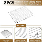 E-far Baking Sheet with Wire Rack (2 Pans + 2 Racks), Stainless Steel Cookie Sheets Pan & Cooling Rack for Baking Cookies Cake, Non Toxic & Heavy Duty, Oven & Dishwasher Safe, 12.4 x 9.7 x 1 Inch