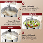 10-Speed Stand Mixer with 8-in-1 Splash Guard, Tilt-Head, 6QT Stainless Steel Bowl + Dishwasher-Safe Dough Hook/Whisk/Beater/Spatula for Baking Bread, Cakes, Cookies, Beige