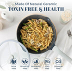 Ceramic Nonstick Deep Saute Pan with Lid, 10 Inch/3.2 QT Non Toxic Pans with Double Pour Spout, Helper Handle and Lid, Metal Utennsil Safe, Dishwasher Safe, (Gray)