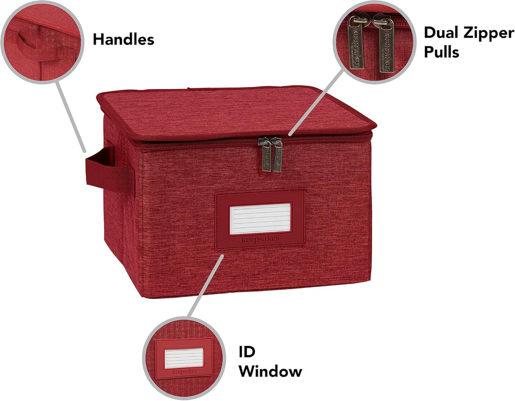Covermates Keepsakes Dish Storage Box - Stackable, Reinforced Handles, China Storage, Red Heather
