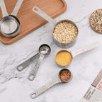 Measuring Cups and Spoons Set 12, Metric & US 18/8 Stainless Steel 5 Measuring Cups &6 Spoons &1 Leveler for Kitchen and Baking