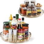 LAMU 2 Pack Lazy Susan Turntable Organizer for Cabinet, 10.6'' 9.25'' Condiment Organizer for Refrigerator, Kitchen Pantry, Medicine Cabinet Organizer, Spices Rack Organization, Bathroom, Amber