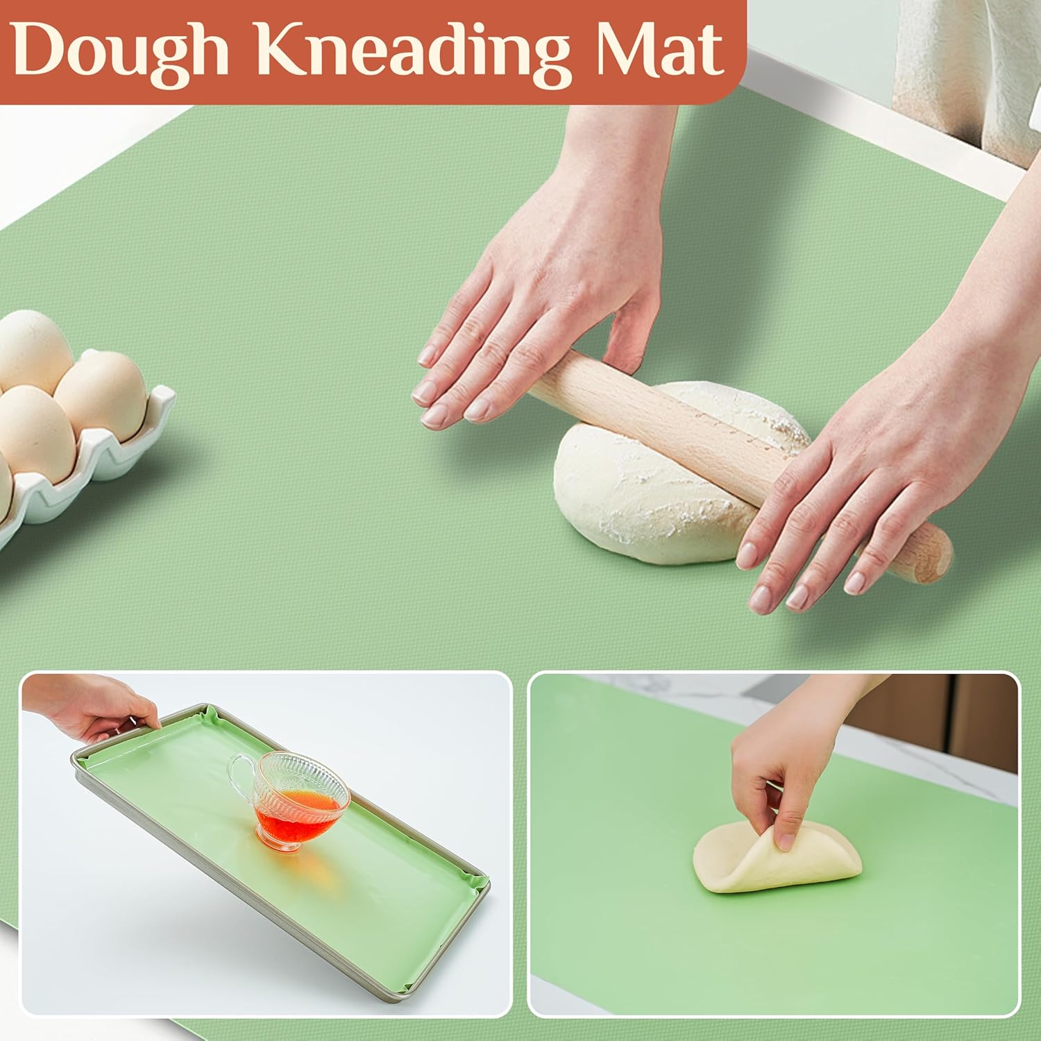 Silicone Baking Mat, 24 IN x 6 FT Free Cutting Baking Sheet,Non-Stick Reusable Dough & Pastry Mat,Non-Slip Silicone Mat Roll for Air Fryer Liner,Freeze Dryer,Oven Baking Pan,Kitchen Counter