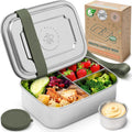 Everusely - Bento Box - Sage, 37oz / 1.1 L - Stainless Steel Lunch Box with Leakproof Condiment Container - 3 Compartment Snack Organizer for On the Go Meals - Freezer & Dishwasher Safe