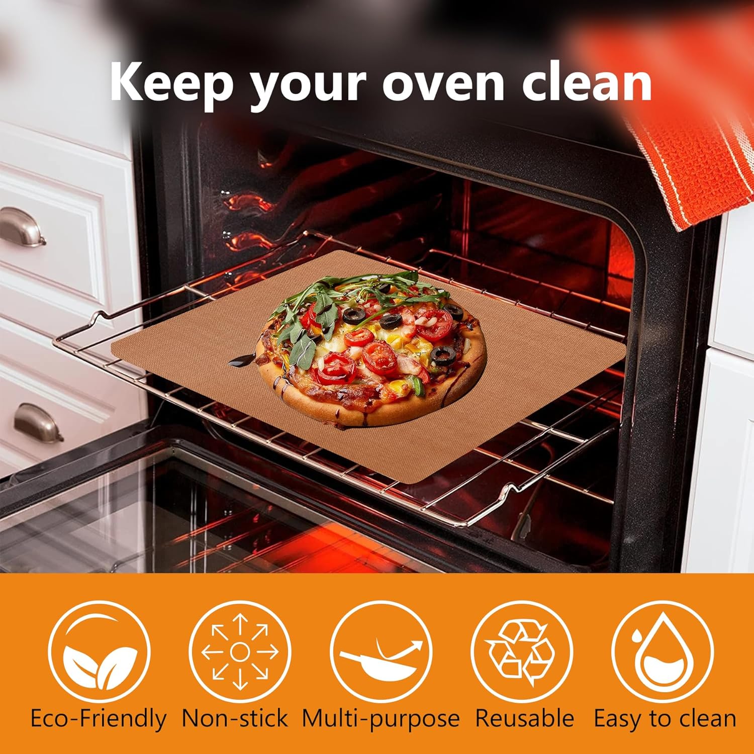 UBeesize 2 Pack Thickened Copper Oven Liners for Bottom of Oven BPA & PFOA Free, Reusable 16x24 Inch Heavy Duty Non Stick Teflon Oven Mats, Fit Electric Gas Toaster Convection Microwave Ovens Grills