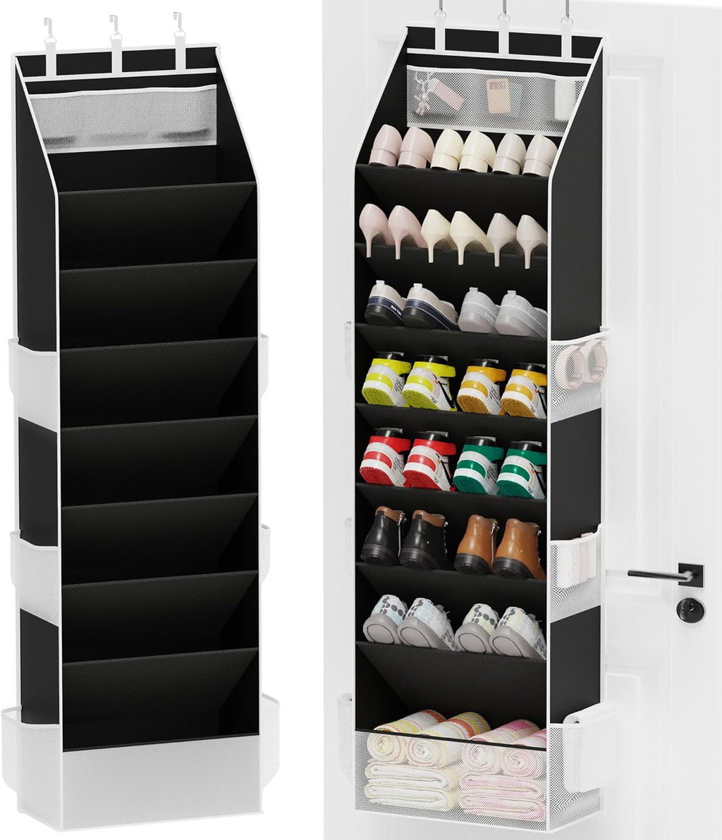 Criusia Shoe Organizer, Over the Door Shoe Organizer for Closet, Hanging Closet Shoe Storage with Large Deep Pockets, Holds Sneakers, Sandals, Boots, Fits 16–24 Pairs, Black