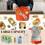 Insulated Lunch Bag With Adjustable Shoulder Strap, Nylon Preppy Lunch Box Large Insulated Lunch Bag Reusable Lunch Tote Bag with Smiley Preppy LunchBag for Girls School Travel Picnic (Orange)