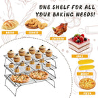 SHOUNAJIA Cooling Rack for Cooking and Baking, 3-Tier Stackable Wire Cooling Rack with Legs for Cooling Cookie, Pizza, Cake, Round Baking Paper 100 Pcs, 16" x 10", M