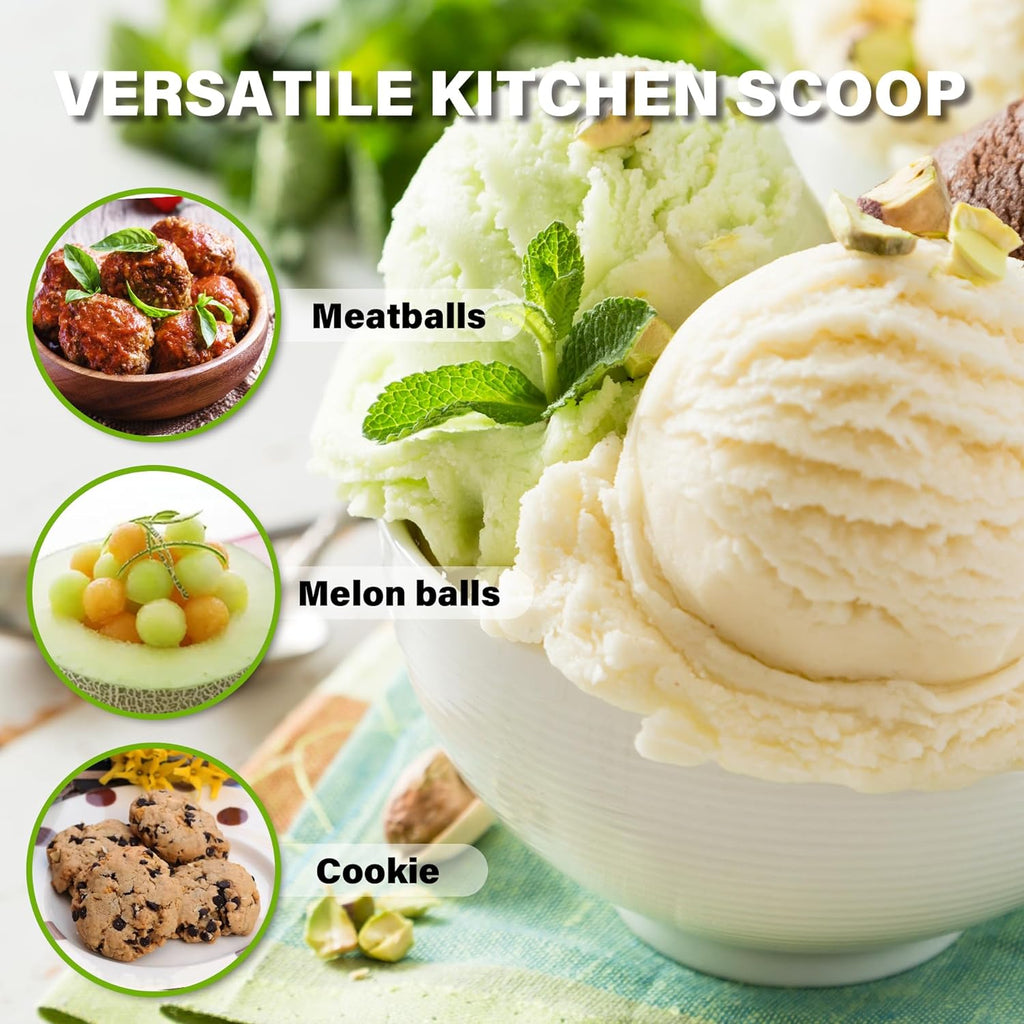 Ice Cream Scoop Set, Cookie Scoop set of 3, 3.25 Tbsp/ 4.9 Tbsp / 6 Tbsp Ice Cream Spoon with Trigger, Cookie Dough Scoop, Portion Scoop 1.63 oz, 2.45 oz, 3oz