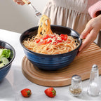 Hasense Ceramic Salad Bowls, 8.5 Inch Large Serving Bowls, 60 oz Serving Dishes for Entertaining Soup Pasta Ramen Pho Fruit Popcorn, Dishwasher and Microwave Safe, Set of 2, Navy Blue