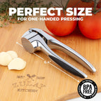 Zulay Kitchen Large Premium Garlic Press Set – Rust Proof & Dishwasher Safe, Bigger Bowl Garlic Mincer Tool with Silicone Garlic Peeler & Brush, Easy Squeeze & Clean, Ergonomic Handle - Chrome