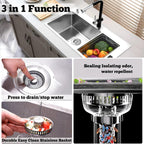 Upgraded 3 in 1 Kitchen Sink Drain Strainer Stopper, Brushed Stainless Steel SUS 304 Pop Up Sink Drain Stopper for Standard 3-1/2 Inch Drain Anti-Clogging Odor Prevention