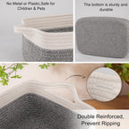 OIAHOMY 3 Pack Storage Baskets for Organizing, Woven Cotton Rope Basket for Shelves, Closet Organizer Bins with Handles, Rectangle Toy Organization, 13.78''×9.84''×5.5'', Grey & White
