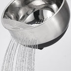 Rice Washer Strainer Bowl Quinoa Washing Bowl Stainless Steel Colander Versatile Side Drainers for Cleaning Rinsing Fruits, Vegetables, and Beans - Tilting Non-slip Silicone Bottom