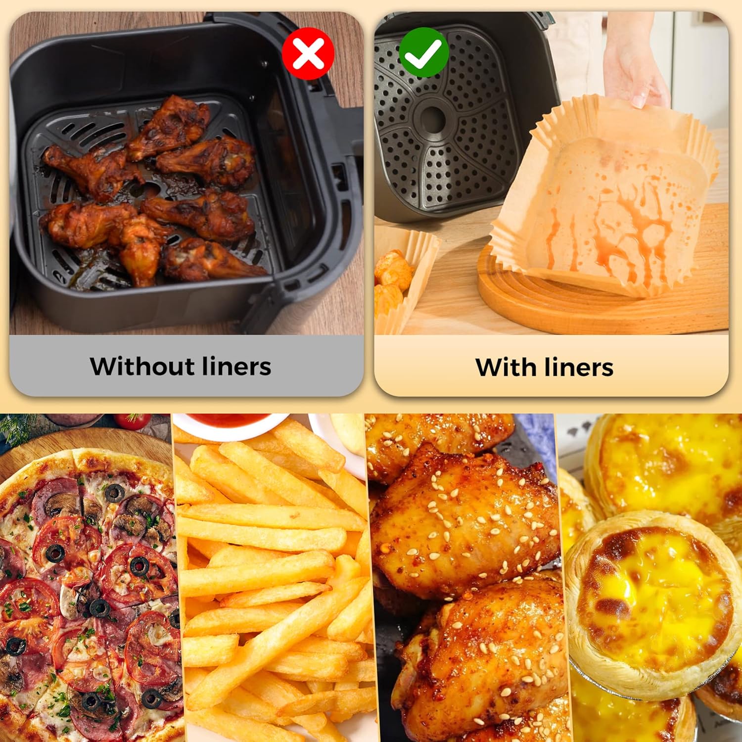 Disposable Air Fryer Paper Liners: 100Pcs 9 In Large Square Non Stick Parchment, Air Fryer Basket Liner for 8Qt - 12Qt Airfryer