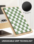 Rnivvi Dish Drying Mat for Kitchen Counter, 12 x 19" Cute Checkered Absorbent Draining Pad, Non-Slip Heat Resistant Coffee Bar Mats for Coffee Machine Station Accessories, Green White Dish Rack Pad