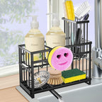 Sponge Holder for Kitchen Sink & Sink Caddy - 2-Tier Stainless Steel Organizer with Automatic Drainage, Rustproof Storage for Dish Brush, Soap Dispenser & Countertop Essentials
