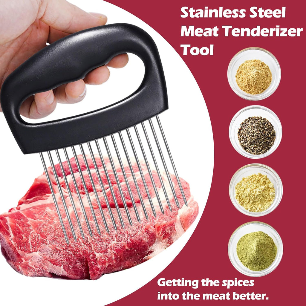 JAYVAR Extra-Large Onion Holder for Slicing, Onion Cutter Vegetable Chopper, Extra-Large Tomato Slicer with 16 Long Needles, Stainless Steel Tomato Potato Slicer, Meat Tenderizer, Food Slicing Guide
