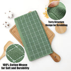 Homaxy 100% Cotton Terry Kitchen Dish Cloths, Ultra Soft and Absorbent Dish Towels for Kitchen, Suitable for Drying and Washing Dishes, 6 Pack, 12 x 12 Inches, Grass Green