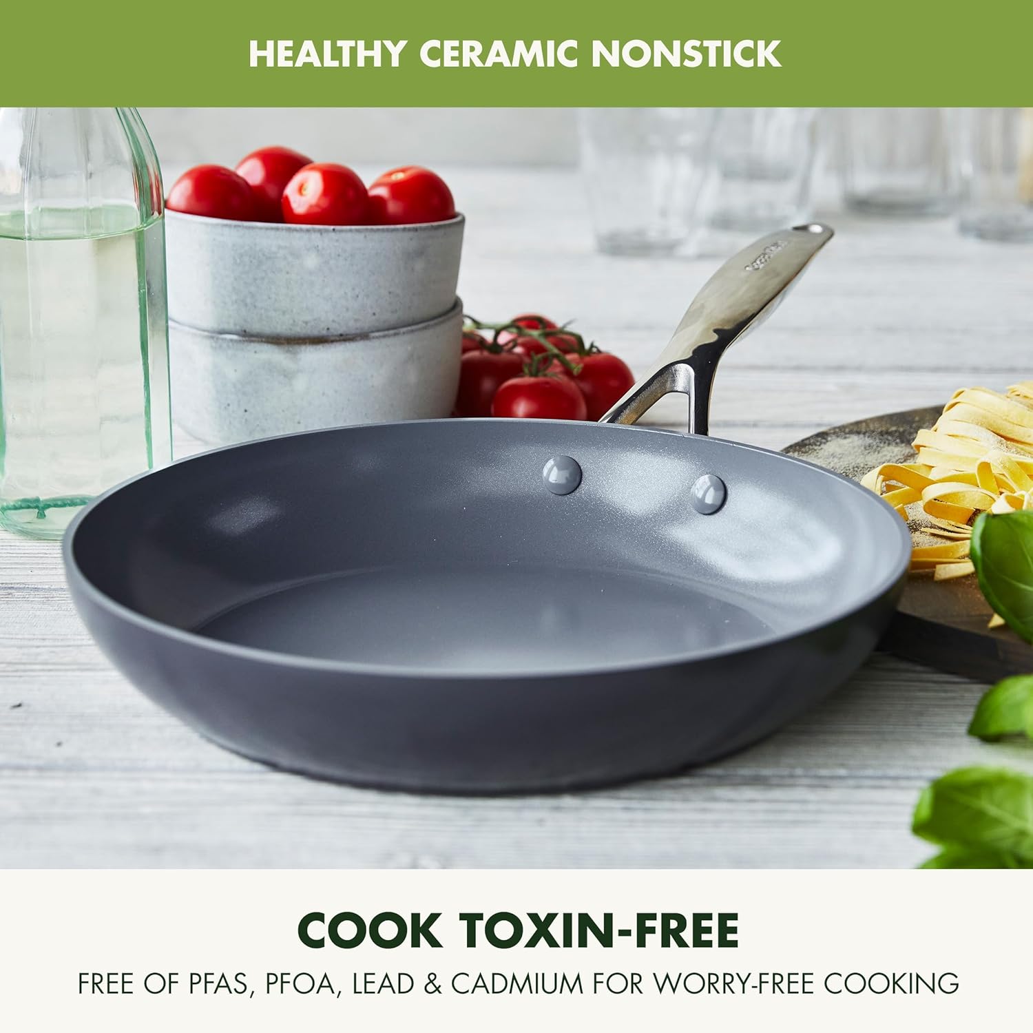 GreenPan Valencia Pro Hard Anodized Healthy Ceramic Nonstick 10" Frying Pan Skillet, PFAS-Free, Induction, Dishwasher Safe, Oven Safe, Gray