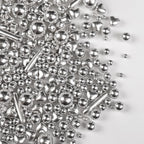Silver Pearl Rods Heart Sprinkles, Baking Sugar, Silver Sprinkles for Cake, Mix Size, Cupcake Decoration, Holiday, Mother's Day, Wedding Party Supplies