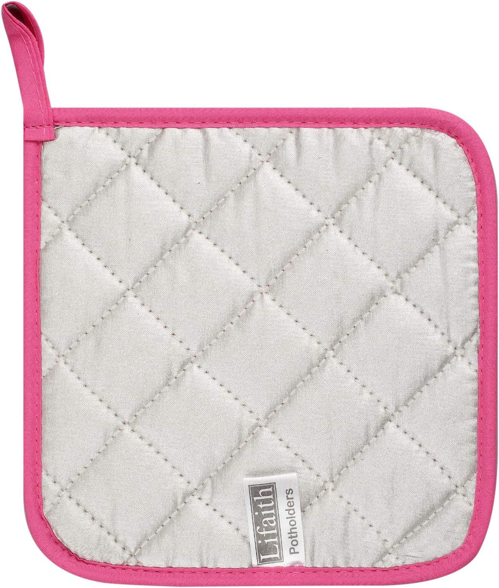 100% Cotton Kitchen Everyday Basic Terry Pot Holder Heat Resistant Coaster Potholder for Cooking and Baking Set of 5 (Dark Pink, Potholder)