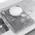 Silicone Dish Drying Mat for kitchen Countertop, Heat Resistant Mats, Dish Drainers for Kitchen counter, Hot Pot Holders, Dish Drying Rack with Built in Drain,(Gray, 15.6"x13")
