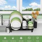 Dish Drying Rack, Stainless Steel Rustproof Dish Rack for Kitchen Counter, Sturdy Dish Drainer with Drainboard, Drainage, Utensil Holder for Various Kitchenware, 16.2"(L) x 12.6"(W), Black