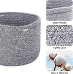 Small Basket for Organizing | Cube Shelf Closet Storage Baskets | 9.7×9.7×7.1” | Woven Rope Gift Basket | Nursery | Round 3 Packs Mixed Grey