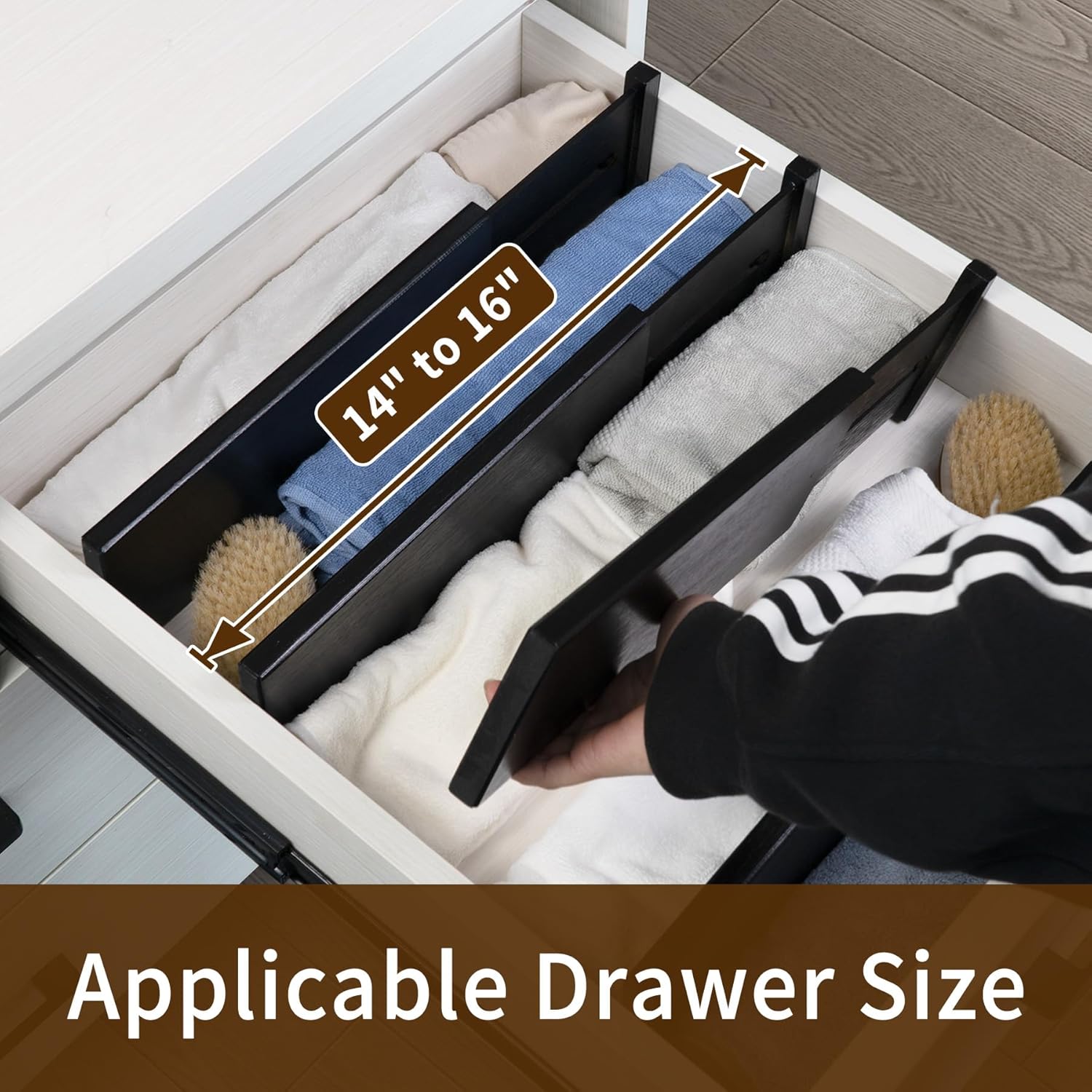 Utoplike Bamboo Dresser Drawer Dividers, 4'' High Adjustable Drawer Organizers for Clothing, Spring Loaded, Works in Kitchen, Bathroom, Bedroom, Drawer, Desk, 4 PCS, Black