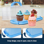 2-Pack Plastic Rectangular Bread Box with Clear Lid, Loaf Cake Keeper, Portable Bread Keeper Storage Container with Handle (Blue)