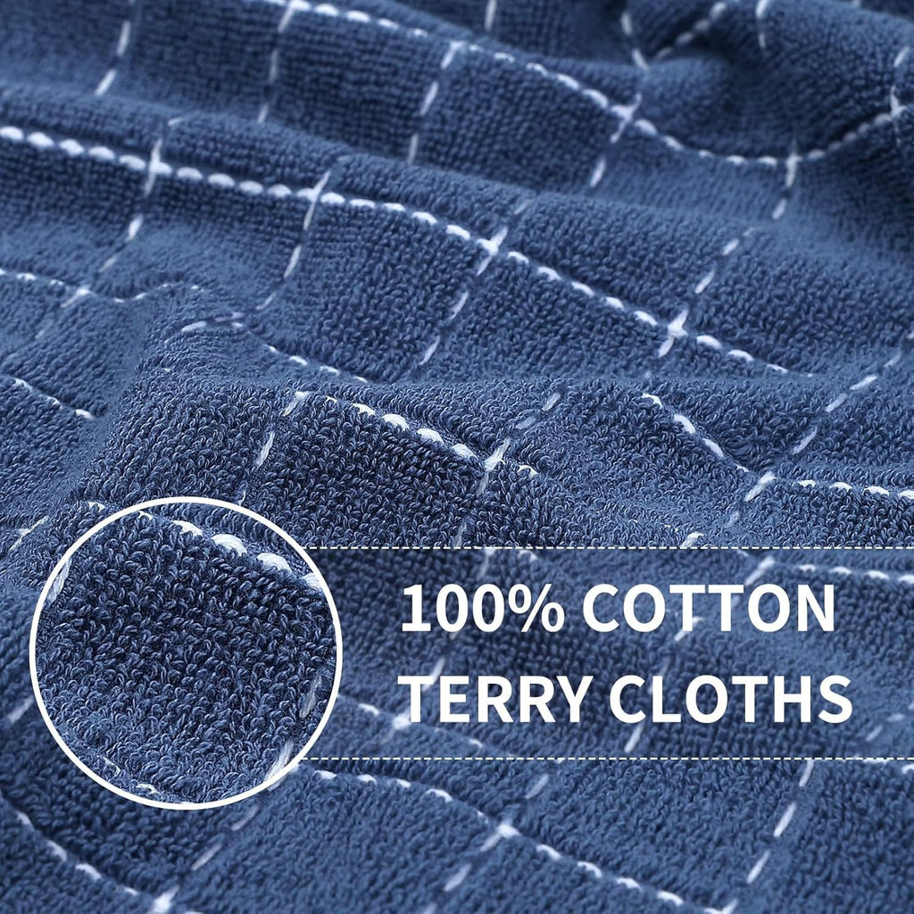 Homaxy 100% Cotton Terry Kitchen Towels(Navy Blue, 13 x 28 inches), Checkered Designed, Soft and Super Absorbent Dish Towels, 6 Pack
