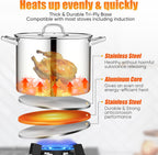 E-far 16 Quart Stainless Steel Stock Pot, Large Heavy Duty Induction Stockpot with Glass Lid for Cooking Soup Canning, Thick Tri-Ply Bottom & Riveted Handle, Compatible with All Stove, Dishwasher Safe