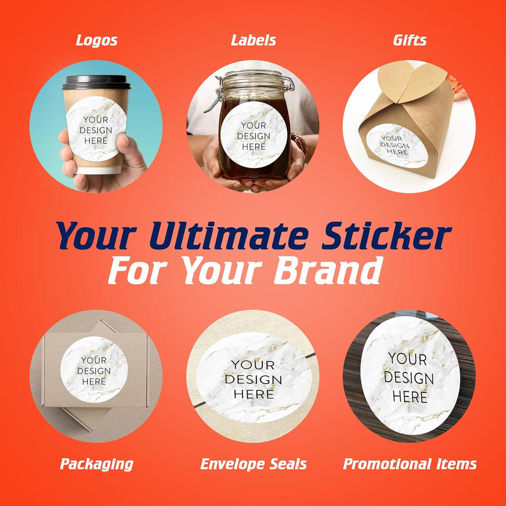 100 Custom Vinyl Stickers - Upload Your own Image, Text, Design, Logo - Personalized Logo Labels for Handmade, Packaging, Bottle, Jars, Candle, Brand Stickers (Gold Marble, 6x6)