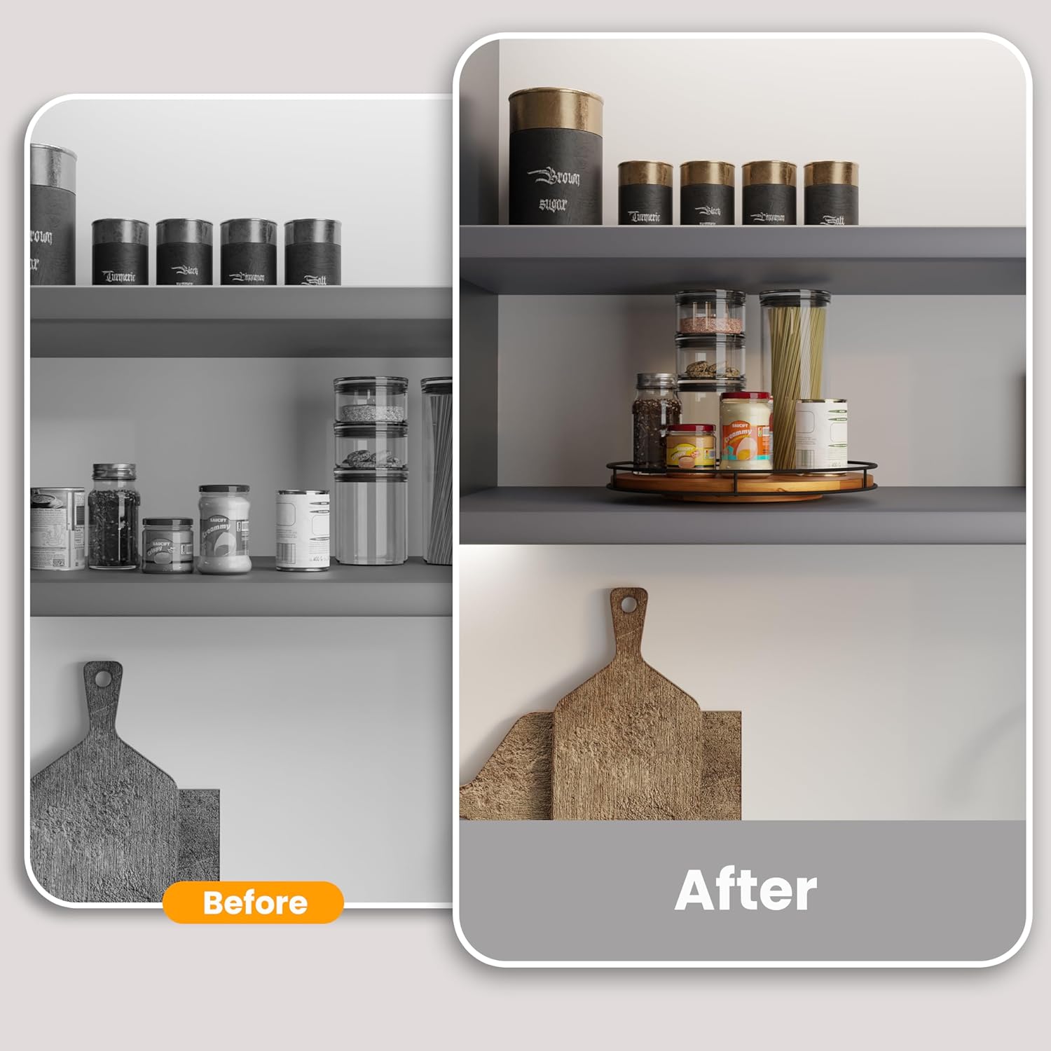 16" Acacia Wood Lazy Susan Turntable with Metal Frame - Large Lazy Susans Organizer Countertop Storage - Wooden Serving Tray for Charcuterie Cheese Board - Kitchen Counter Rotating