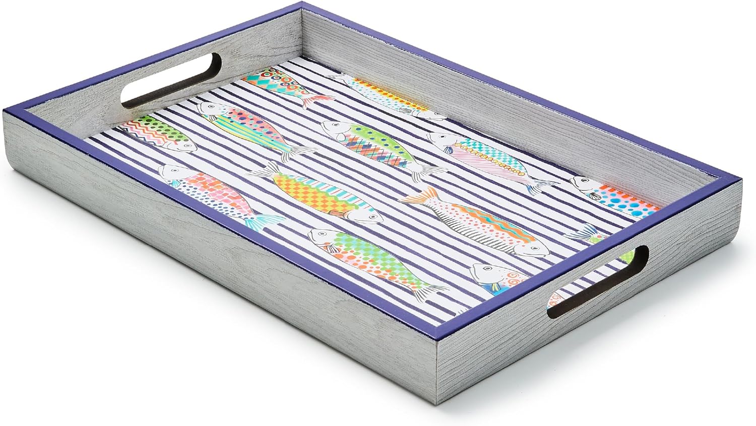 MACKENZIE-CHILDS Wooden Tray with Handles, Rectangular Tray for Serving, Go Fish