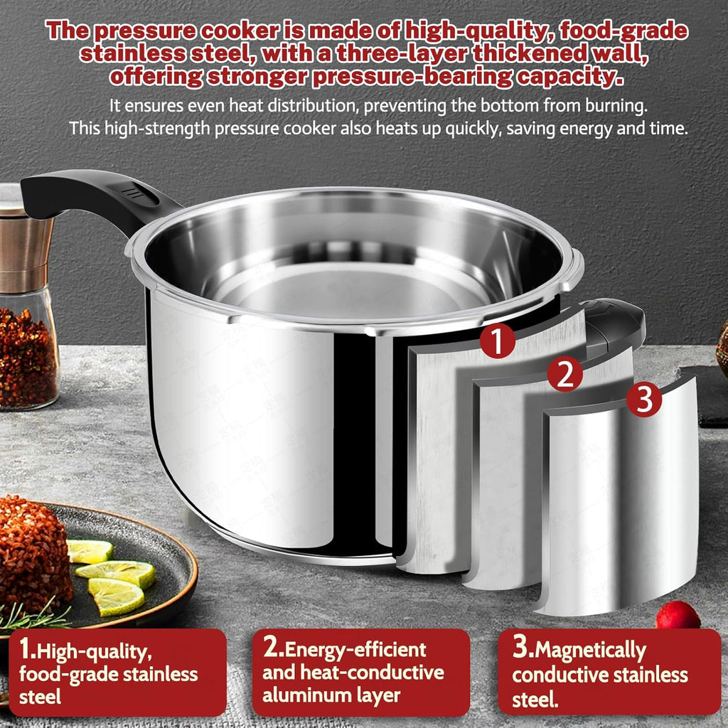 Stainless Steel Pressure Cooker 8 Quart, Stove Top & Induction Compatible, Heavy-Duty Multi-Safety System, Food-Grade for Home Commercial Use, Deeluban