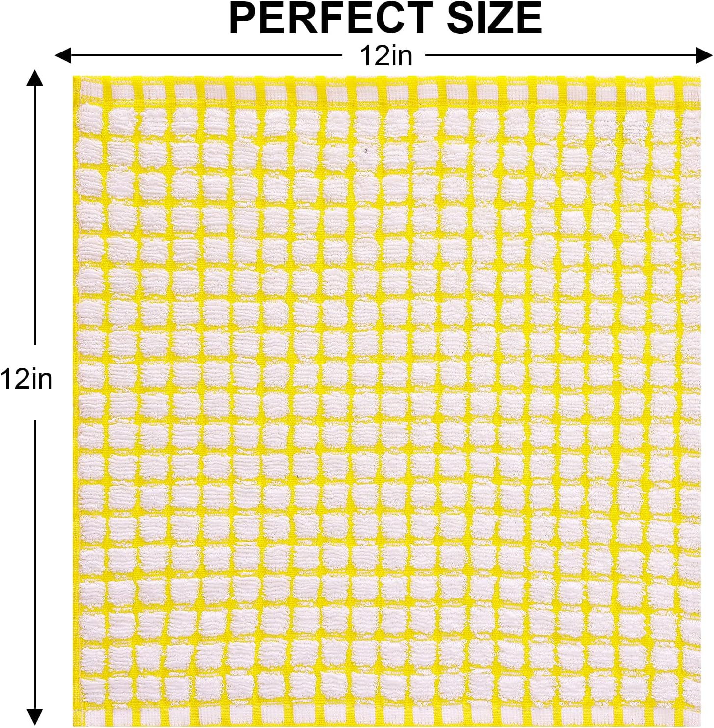 Kitinjoy Cotton 8 Pack Terry Kitchen Dish Cloths, 12 x 12 Inches Super Soft and Absorbent Dish Rags, Quick Drying Dish Towels for Washing Dishes, Yellow