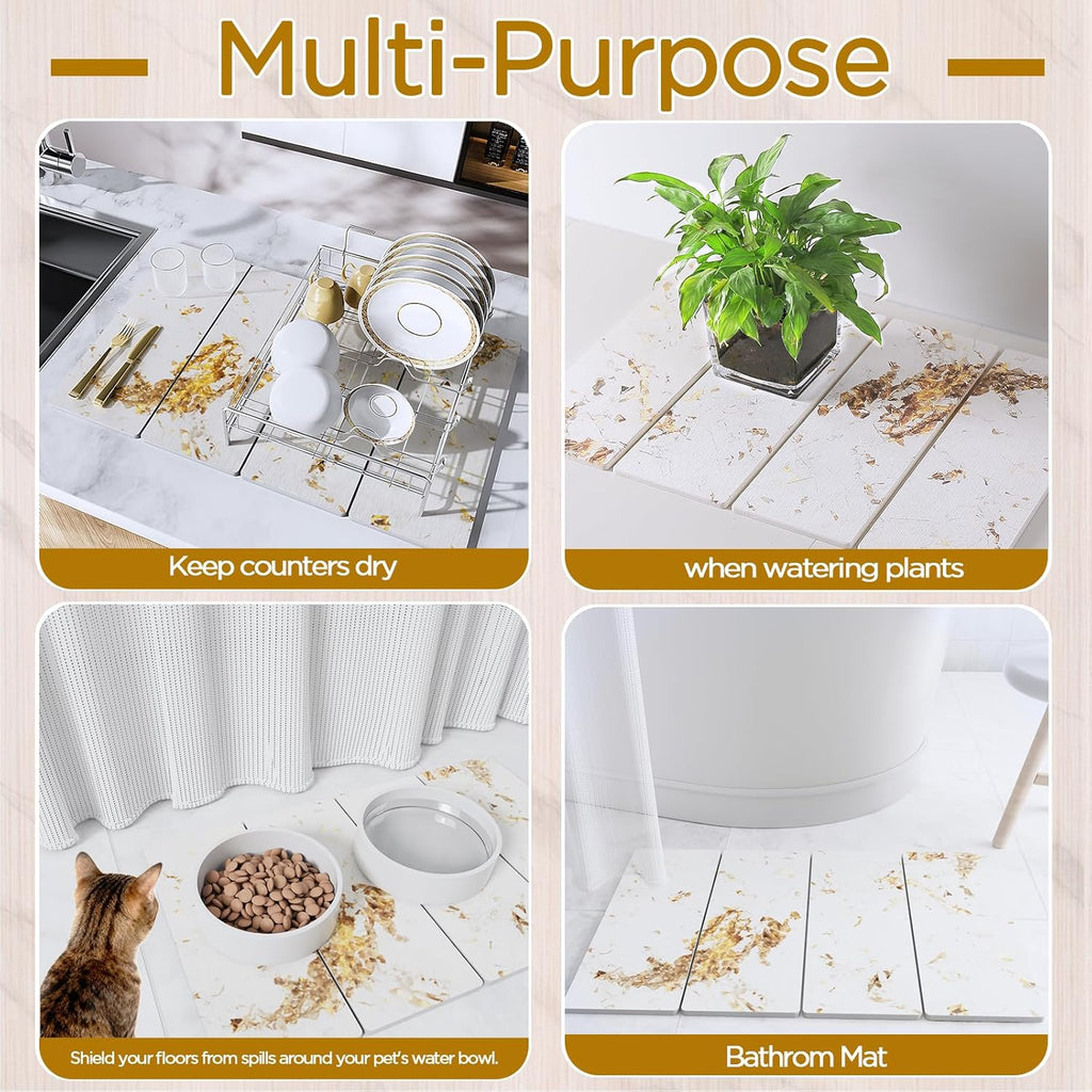 Stone Drying Mat for Kitchen Counter, White Italian Translucent Stone Dish Drying Mat-Diatomite Water Absorbing Drying Stone for Kitchen Counter Mat, Quick Dry Stone Mat Kitchen for Cups Bottles.